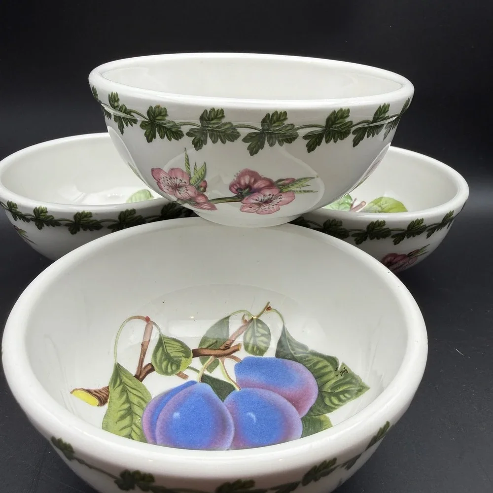 Vtg Portmeirion Pomona Cereal Bowls Set 4 Fruit Botanical Cottagecore 5 1/4 Inch